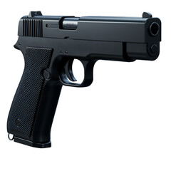 Sleek black pistol with modern design and safety features shown clearly