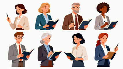 A collection of professional figures such as teachers, professors and lecturers, with cartoon hand-drawn vector illustrations