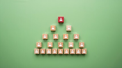 Obraz premium a pyramid diagram, made up of blocks, with a red block at the top representing leadership, set against a green background