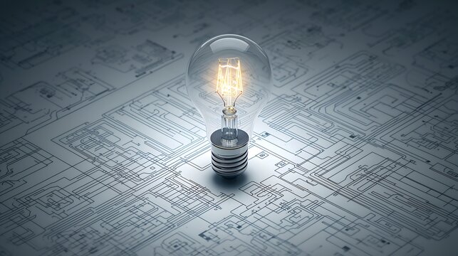a lit lightbulb illuminated over circuit board representing new idea