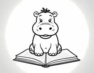 Cute hippo writing in a notebook preschool coloring page