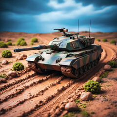 Fototapeta premium Military tank on a muddy road
