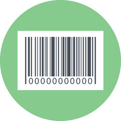 A minimalist green circle showcases a white rectangle containing a dark gray barcode with a numeric sequence below on a transparent background