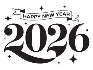 Happy New Year 2026 vector illustration decorative banner and stars isolated on white background