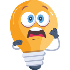 Cartoon Light Bulb Character With Wide Eyes And Open Mouth Showing Fear Or Surprise With Arms Raised In Exaggerated Expression Isolated On Transparent Background