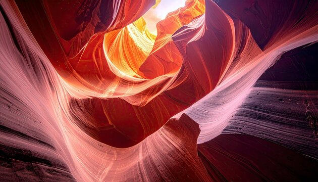 A breathtaking view inside Antelope Canyon, showcasing the smooth, flowing curves of red and orange sandstone walls sculpted by nature.