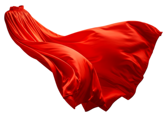 Flowing Red Silk Fabric with Ruffled Top Edge isolated on a transparent background red fabric draped