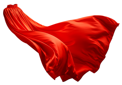 Flowing Red Silk Fabric with Ruffled Top Edge isolated on a transparent background red fabric draped