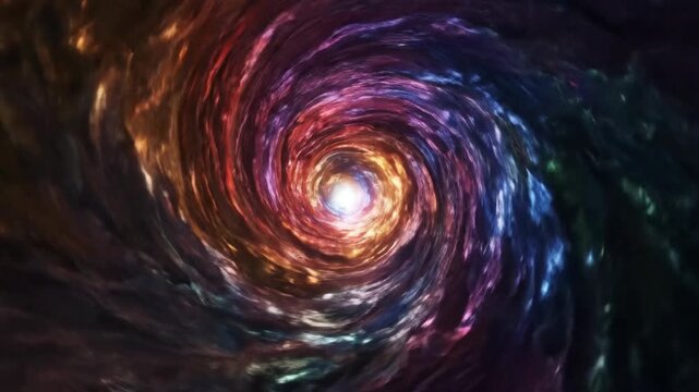 Swirling colorful abstract vortex animation. Moving through a psychedelic cosmic wormhole. Futuristic science fiction motion background