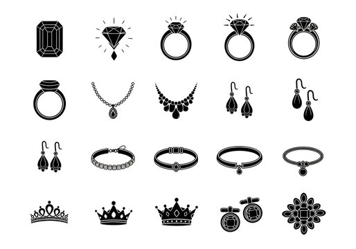 Elegant jewelry collection for sophisticated style, including rings, necklaces, earrings, bracelets, crowns, and cufflinks, perfect for fashion designs