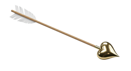 Cupid's golden heart arrow for Valentine's Day isolated PNG with Transparent Background