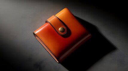 Orange leather wallet with brass snap closure image