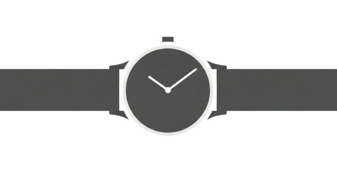 Minimalist flat design of an analog wrist watch isolated PNG with Transparent Background