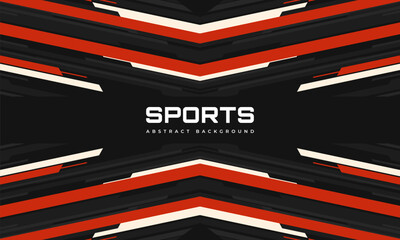 Black modern futuristic abstract sports background with red, white and gray arrows and angles. Vector illustration