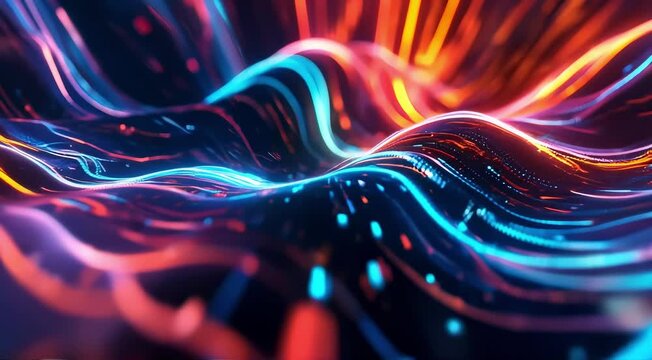 Glitching and stuttering animated lines that wave in and out of focus, breaking apart as the colors shift and distort  