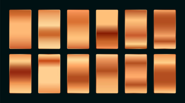 copper or rose gold premium gradient swatches palette set