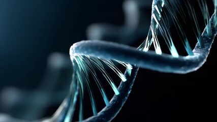 Dynamic double helix structure emerging from misty blue holographic layers, representing medical research, genetics, and futuristic healthcare - Powered by Adobe