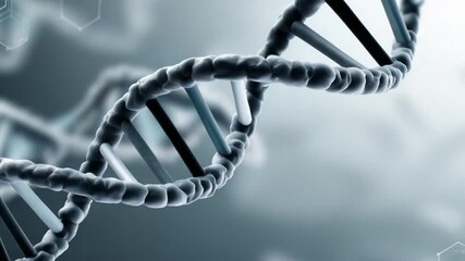 Double helix rendered from glowing polygonal shapes, layered over a futuristic interface with subtle geometric patterns for scientific backgrounds - Powered by Adobe