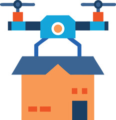 Drone delivers package or house, modern aerial shipping concept Vector