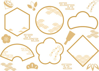 レトロポップなお正月のフレーム6種と装飾セット