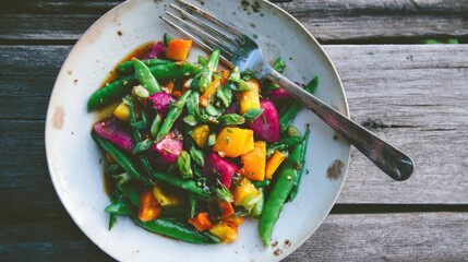Colorful vegetable medley salad on a plate.