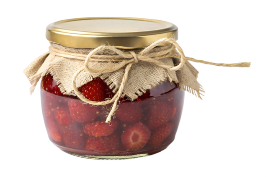 Delicious homemade strawberry jam in a glass jar, perfect for spreading on toast or baked goods