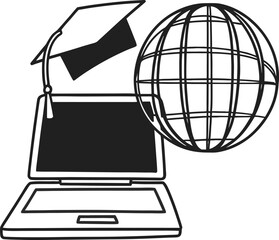 E-learning, global education, graduation, digital knowledge icon Vector