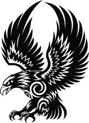 Obraz premium Eagle vector drawing black and white soaring bird tribal tattoo design eps silhouette