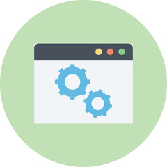 Digital Interface With Blue Gears Displayed On A Light Green Circle Background Represents Technology And Settings In A Clean Flat Design