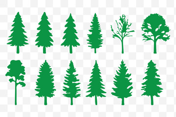 Obraz premium A festive set of winter forest trees, including pine and fir silhouettes, for your Christmas and holiday nature illustrations