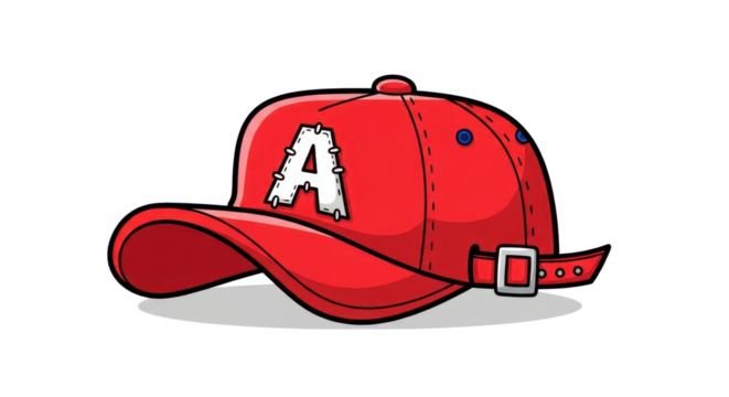 Isolated Red Baseball Cap Vector with White Letter A and Adjustable Silver Buckle