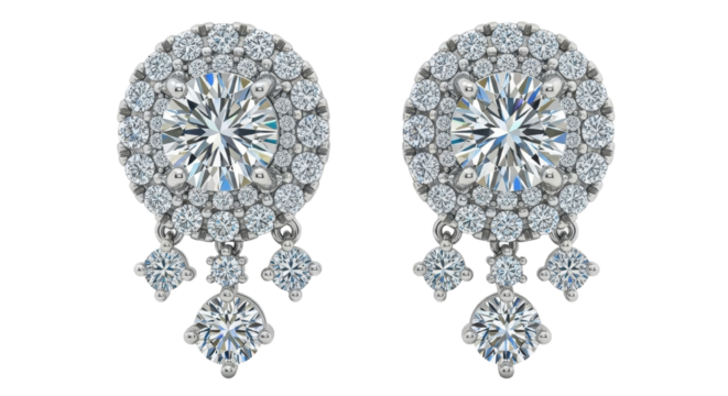 Luxury Diamond Cluster Chandelier Earrings Isolated on White Background