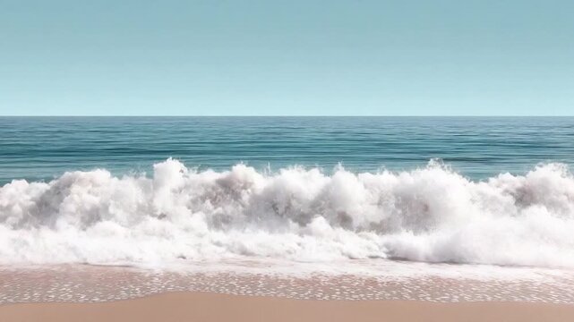 High-quality pink beach gradient blending into smooth white sand, gentle blue wave forms creating a refined summer vacation look