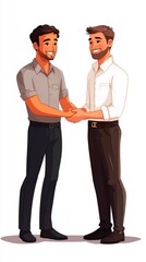 Fototapeta premium Two smiling partners shaking hands will be the perfect atmospheric backdrop for presentations on cooperation and business negotiations.