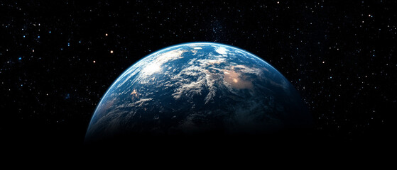 Fototapeta premium The Earth, illuminated by the sun from space, serves as a reminder of the fragility of the ecosystem and climate challenges, making it a powerful atmospheric backdrop 