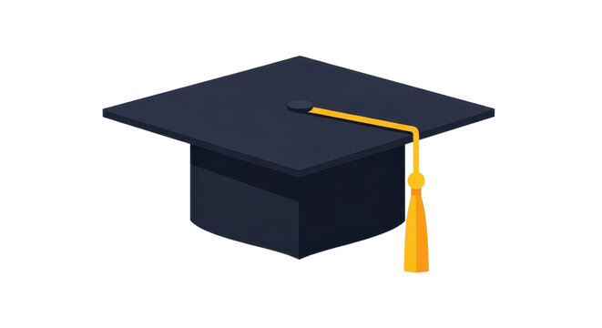 Black Graduation Cap Vector Icon with Gold Tassel Isolated on White Background