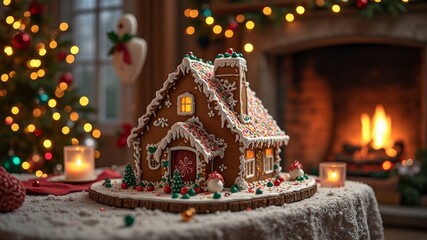 Ein Lebkuchenhaus auf dem Tisch