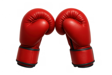 Red boxing gloves symbolizing challenge, fight and competition, ready for a match, transparent background