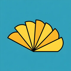 Abstract golden fan shape with radiating segments against a vibrant teal blue background