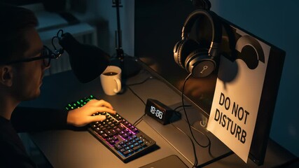 Focused Analyst Immersive Workspace with RGB Keyboard and Do Not Disturb Sign for Analytical Deep Dive - Powered by Adobe