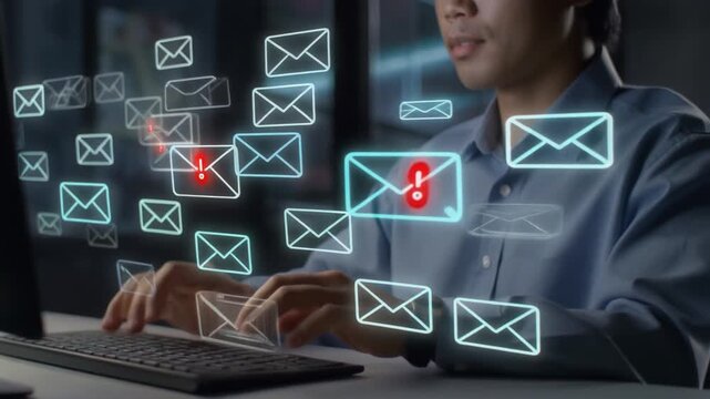 Email Overload - A Person Managing a Flood of Digital Messages.