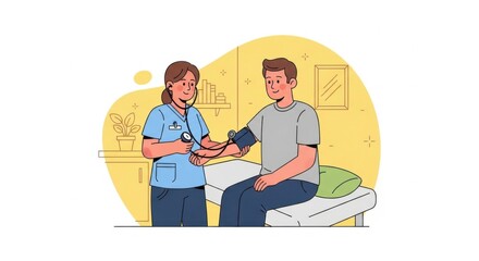 Medical Nurse Checking Blood Pressure of Male Patient in Clinic Room