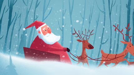 Colorful Christmas illustration of Santa Claus waving happily, with expressive details and festive decor. Ideal for seasonal campaigns, holiday greetings, and cheerful Christmas designs