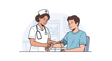 Healthcare Nurse Monitoring Patient Blood Pressure in Clinic