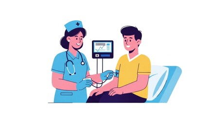 Medical Nurse Checking Patient Blood Pressure in Hospital Room