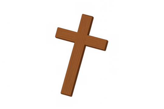 Wood christian cross symbol representing religion, faith, and spirituality on a transparent background