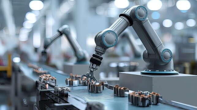 Modern robotic arms working on production line in factory, automation for smart industry