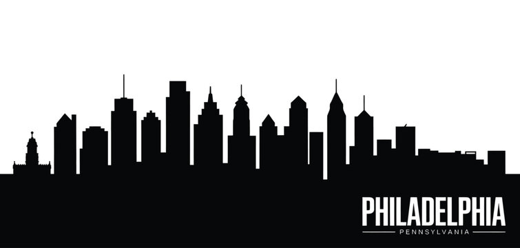Black silhouette of the philadelphia skyline with city name