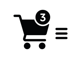 Floating cart icon with item count black silhouette with number and shape line accents sticky menu icon