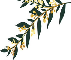 Elegant Golden Olive Branch with Black Leaves Symbolizing Peace and Prosperity Design Element for Invitations Cards Decorations or Natural Product Packaging Isolated